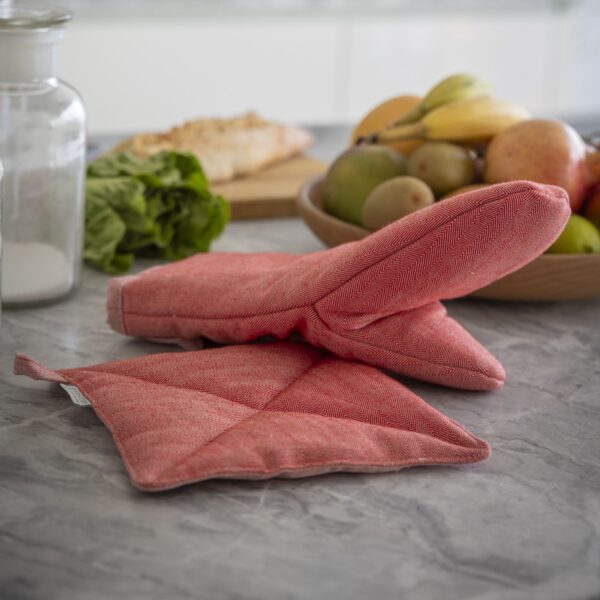 Kochhandschuh rot Fischgrat